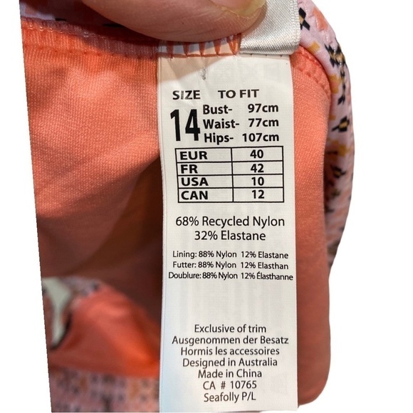 Seafolly Goddess Inca Gypsy Banded Black Peach Bottoms US10or 6 New without Tags - Picture 4 of 8